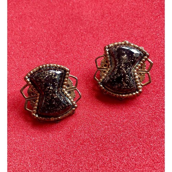 Vintage Copper and Black Lucite Clip-On Earrings - Picture 4 of 4